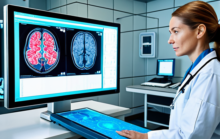Personalized Medical Diagnosis**
"A highly detailed image of a futuristic, sterile medical examination room. A female doctor, fully clothed in professional scrubs, is reviewing a holographic display of a patient's brain scan. The patient, also fully clothed in appropriate attire, is sitting comfortably. The focus is on the sophisticated technology and personalized care being delivered. Safe for work, appropriate content, fully clothed, professional, perfect anatomy, correct proportions, natural pose, high resolution, digital art."
**