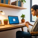 Home 20 메타인지 훈련을 통한 학업 성취 향상 - A young adult studying in a cozy, well-lit home office in Brazil, sitting at a wooden desk with a co...
