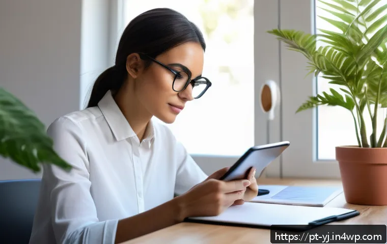메타인지 강화의 최신 동향 - A modern home office scene showing a young professional woman using a digital journaling app on a sl...