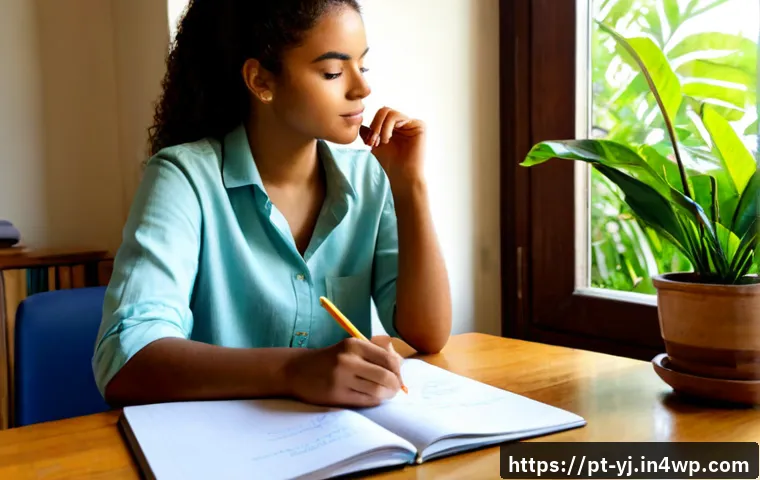 메타인지 훈련과 학습 스타일 - Photorealistic lifestyle scene of a Brazilian university student at a sunlit wooden desk, pausing th...